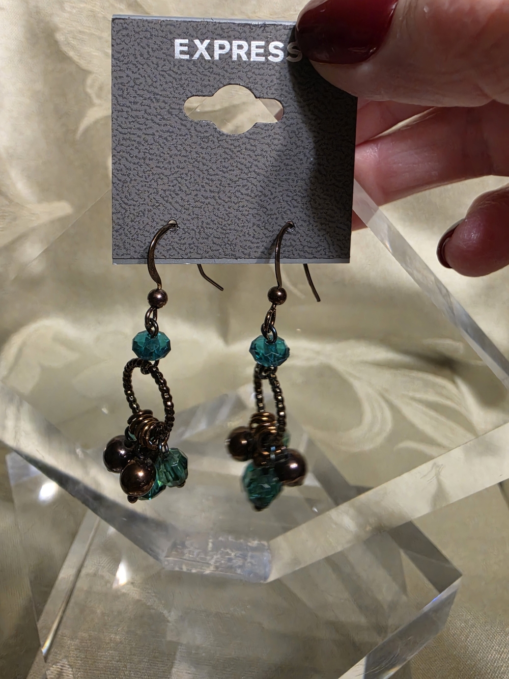 #1243 Express Teal Beaded Dangle Earrings